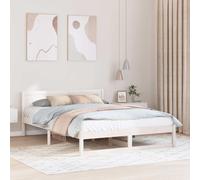 Bed frame 140x200 cm White Solid Pine Wood Headboard Modern Sturdy Minimal Chic