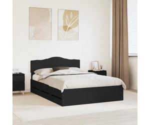 Bed Frame 140x200cm Black Engineered Wood Storage with Hidden Drawers Solid Head