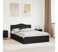Bed Frame 140x200cm Black Engineered Wood Storage with Hidden Drawers Solid Head
