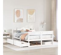 Bed frame 140x200cm White Pinewood 4 Drawers & Shelves Slat Untreated Solid Bed