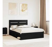 Bed frame 150x200cm Black Oak solid pine headboard engineered wood slats durable