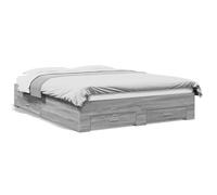 Bed Frame 160x200 cm Grey Sonoma Engineered Wood with 4 Storage Drawers - Modern [EEK: A]