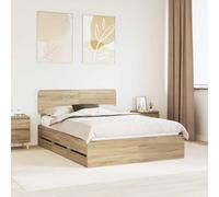 Bed Frame 160x200 cm Sonoma Oak Engineered Wood Storage Drawers Adjustable Slat
