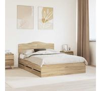 Bed Frame 160x200 cm Sonoma Oak Engineered Wood White 6 Drawers Modern with Head [EEK: D]