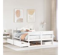 Bed Frame 160x200 Solid Pinewood White with 4x Drawers & Shelves Storage Rustic