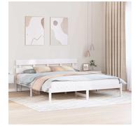 Bed frame 180x200cm Solid Pine Wood White Headboard Modern Minimal Design Scandi
