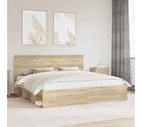 Bed Frame 200x200 cm Sonoma Oak Solid Pine & Engineered Wood Slatted Modern King