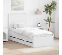 Bed frame 75 x 190 cm White Engineered Wood Hidden Drawer Minimalist Easy Fit