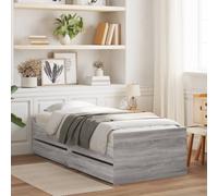 Bed frame 90 x 200 cm Grey Sonoma Engineered Wood with 2 Drawers Storage Modern [EEK: A]