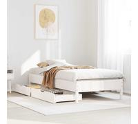 Bed frame 90x190cm Single Solid Pinewood White Two Underbed Drawers Slatted Base