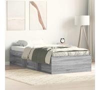 Bed Frame 90x200 cm Grey Sonoma Engineered Wood Solid Pine Storage 6 with slats