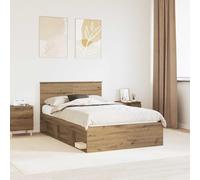 Bed frame Artisan oak 120 x 200 cm Solid pine headboard Engineered wood slats 2P