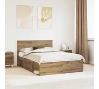 Bed frame Artisan oak 140 x 190 cm Solid pine & Engineered wood Minimal Modern