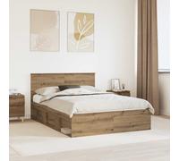 Bed frame Artisan oak 140x190cm Engineered wood Modern fixed slat headboard firm