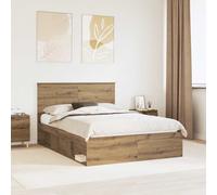 Bed frame Artisan Oak 140x190cm Engineered Wood & Solid Pine Modern Minimal Slim