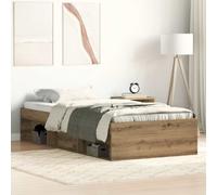 Bed Frame Artisan Oak 75x190cm Engineered Wood Pine 6-Compartment Storage 2FT6.