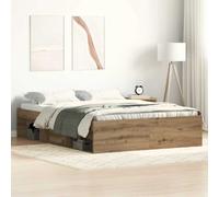 Bed frame artisan oak 75x190cm small single storage 6 compartments eng wood pine