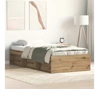Bed frame Artisan Oak 75x190cm Small Single with 6 Storage Compartments Pinewood