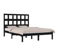 Black Solid Pine Bed Frame 140x190 cm with Headboard Sturdy Wooden Platform Base [EEK: D]