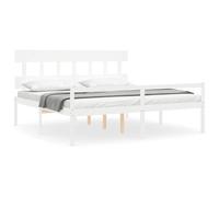 (white, 200 x 200 cm/high) vidaXL Bed Frame with Headboard Mattress Foundation Bed Base Single Solid Wood