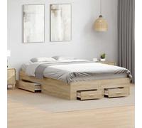 Bed Frame Beige 200x145 cm Synthetic Particle Board Double Bed Slim with Drawers [EEK: A]