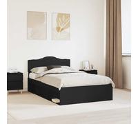 Bed Frame Black 120x200 cm Solid Pine & Engineered Wood Modern Headboard Sturdy