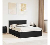 Bed Frame Black 140x190cm Engineered Wood Storage Drawer Slatted Minimal Stylish