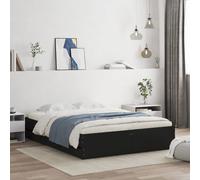 Bed Frame Black 150x200 cm Engineered Wood Storage Drawers Modern King with Slat
