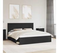 Bed Frame Black 180x200 cm Engineered Wood Frame Solid Pine Headboard Modern UK