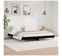 Bed Frame Black 200x200 cm Engineered & Eucalyptus Wood Plywood Slats Low Divan