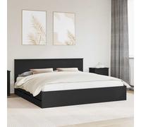 Bed Frame Black 200x200 cm Engineered Wood 6 Drawer Storage Modern 210cm Hidden