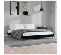 Bed frame Black 200x200 cm Engineered Wood Metal Legs Plywood Slats Modern Sl