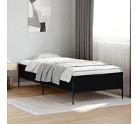 Bed frame Black 75x190cm Small Single Engineered Wood & Metal Slatted Low Style