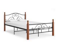 Bed Frame Black & Dark Wood 120x200 cm Powder-Coated Metal Solid Oak Single Bed [EEK: A]