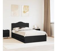 Bed Frame Black Engineered Wood 120x190 cm Hidden Drawers Modern Minimal Storage