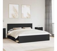 Bed Frame Black Engineered Wood 180 x 200 cm Modern Headboard Slatted Durable UK
