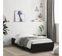 Bed Frame Black Engineered Wood 75x190 cm Small Single Drawers & Storage Plywood [EEK: A]