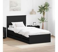 Bed Frame Black Engineered Wood 90x190 cm with 6 Drawers Wall Mounting Included