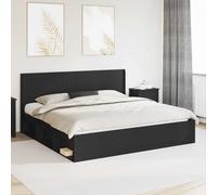 Bed Frame Black Engineered Wood Super King 180x200cm Storage Headboard Low35cm.
