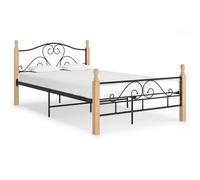 Bed frame Black & Natural solid Oak Metal 120x200 cm Double Platform with Slats