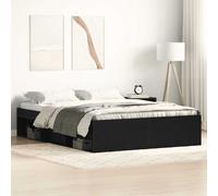 Bed Frame Black Oak 135x190cm Engineered Wood Pine Plywood Slats 6 Storage Cozy