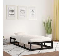 Bed frame Black Small Single 75x190 cm Solid Pinewood Plywood Slatted Modern UK
