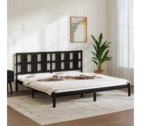 Bed Frame Black Solid Pine 2FT6 Small Single 75x190cm Plywood Slats Headboard