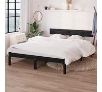 Bed Frame Black Solid Pine 90x200cm Single with Headboard Modern Sturdy Slats UK [EEK: A]