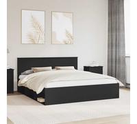 Bed Frame Black Solid Pine Headboard Engineered Wood 180 x 200 cm Modern King
