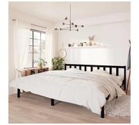 Bed frame Black Solid Pine Wood 200x200 cm Slatted Headboard Rustic Sturdy Legs