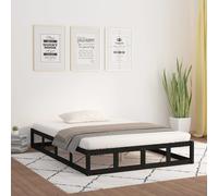 Bed frame Black Solid Pinewood 160x200 cm Modern Slatted Minimalist Wood Stylish