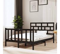 Bed frame Black Solid Pinewood 4FT6 Double 135x190cm Rustic Modern Headboard Eco