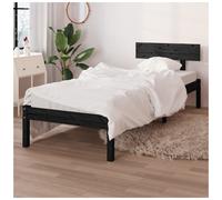 Bed Frame Black Solid Pinewood 90x200 cm UK Small Single 75x190 Sturdy Headboard