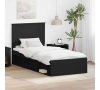 Bed frame Black Twin 90x200cm Solid Pine & Engineered Wood Minimalist Headboard